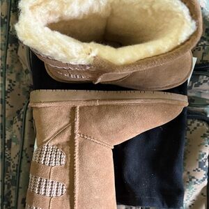 Tan Bearpaw Suede Boots with Fur Lining